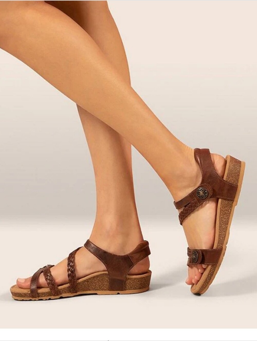 Aetrex Jillian Braided Quarter Strap Leather Sandal